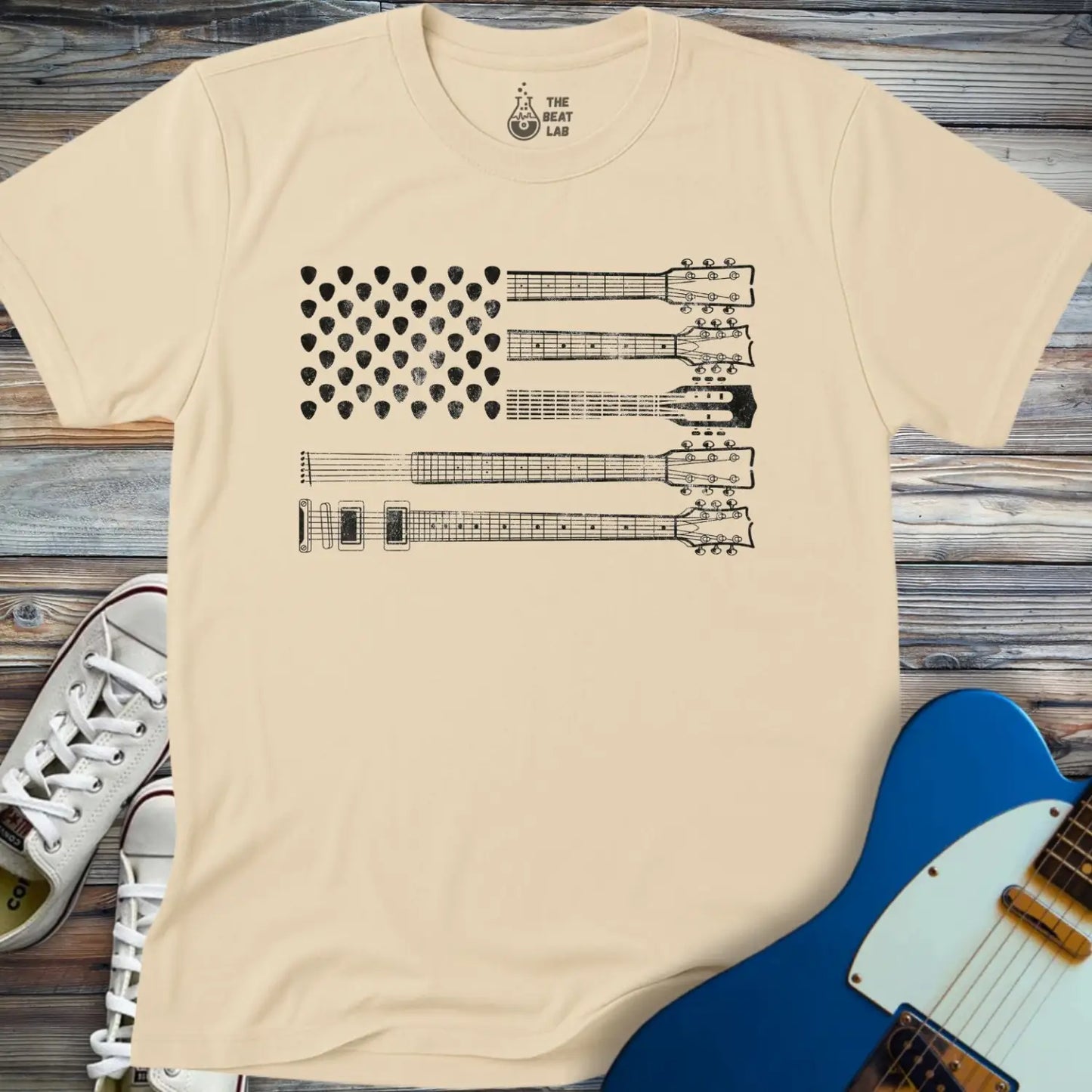 American Guitar Flag T-shirt - Sand / S - T-Shirt