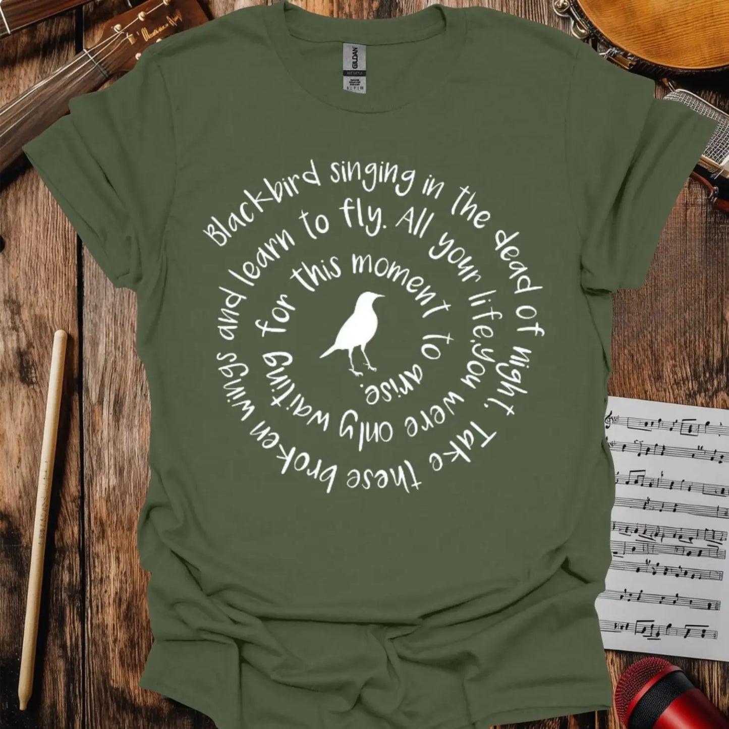 Blackbird The Beatles T-shirt Military Green