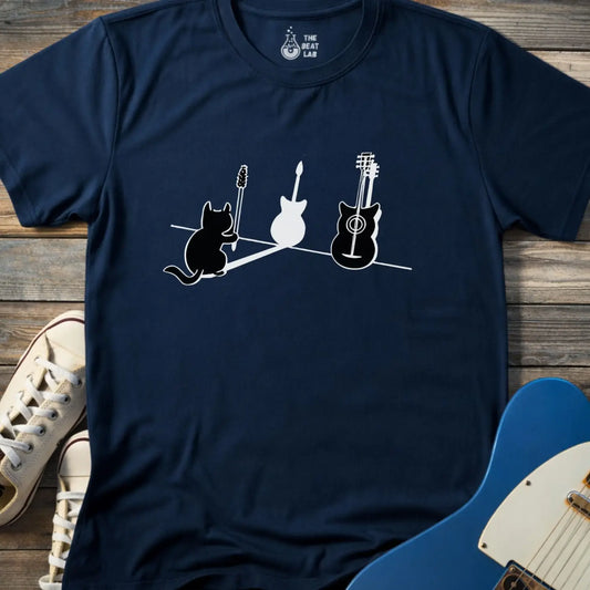 Cat & Guitar T-shirt - Navy / S - T-Shirt