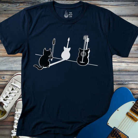 Cat & Guitar T-shirt - Navy / S - T-Shirt