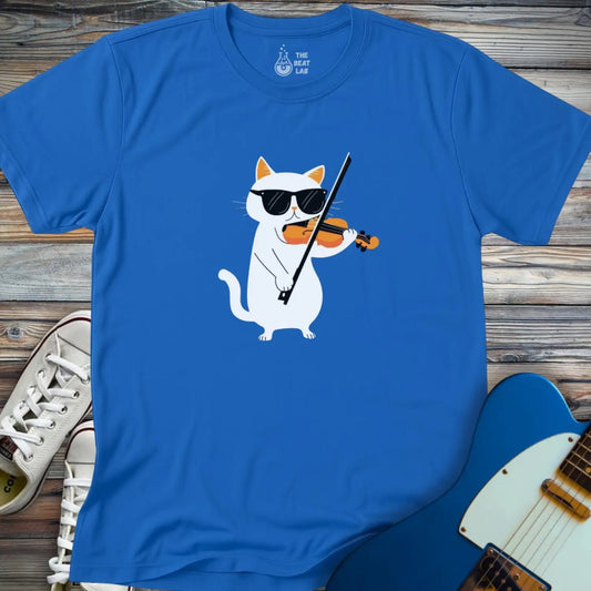 Cool Cat Playing Violin T-shirt - Royal / S - T-Shirt