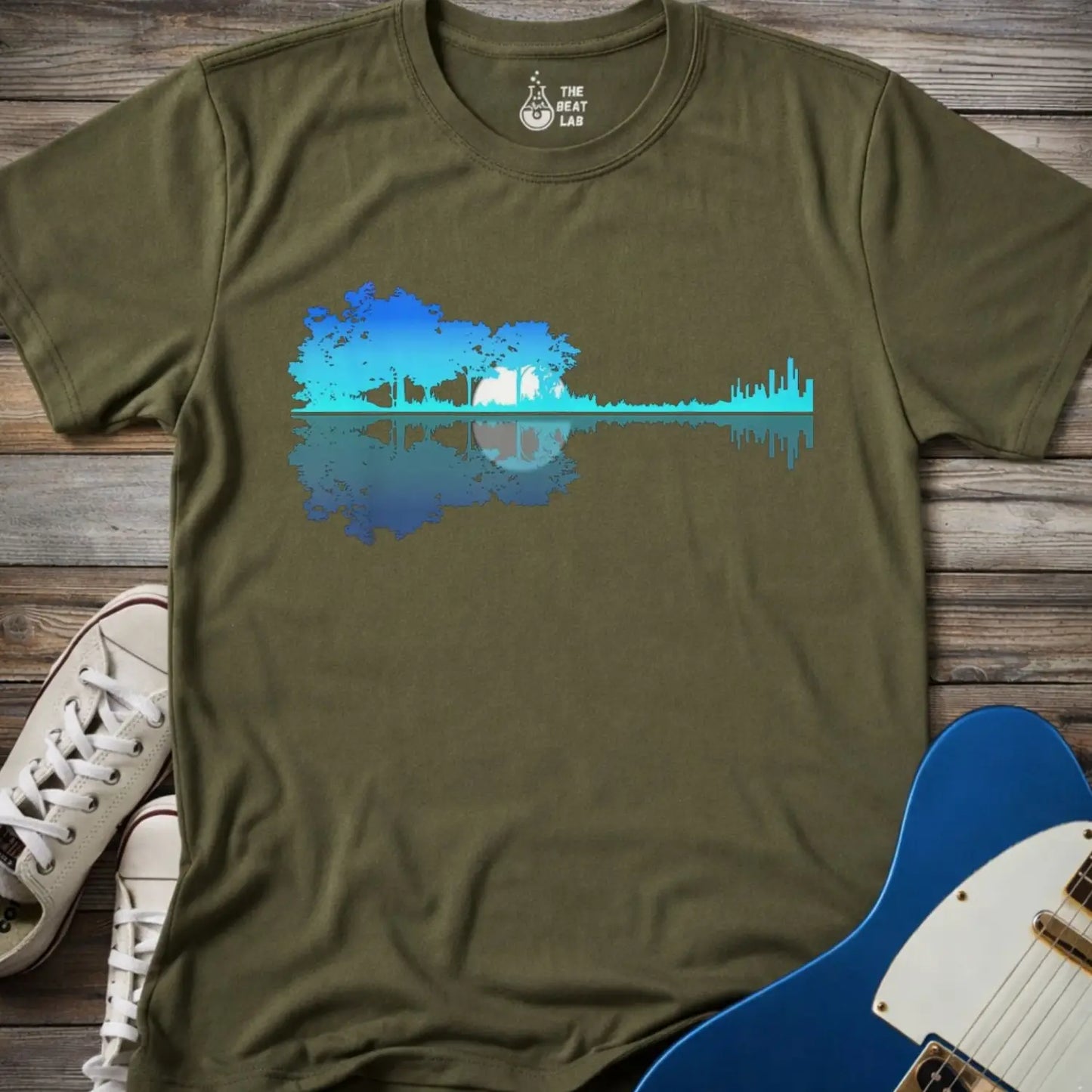 Forest Guitar (II) T-shirt - Military Green / S - T-Shirt