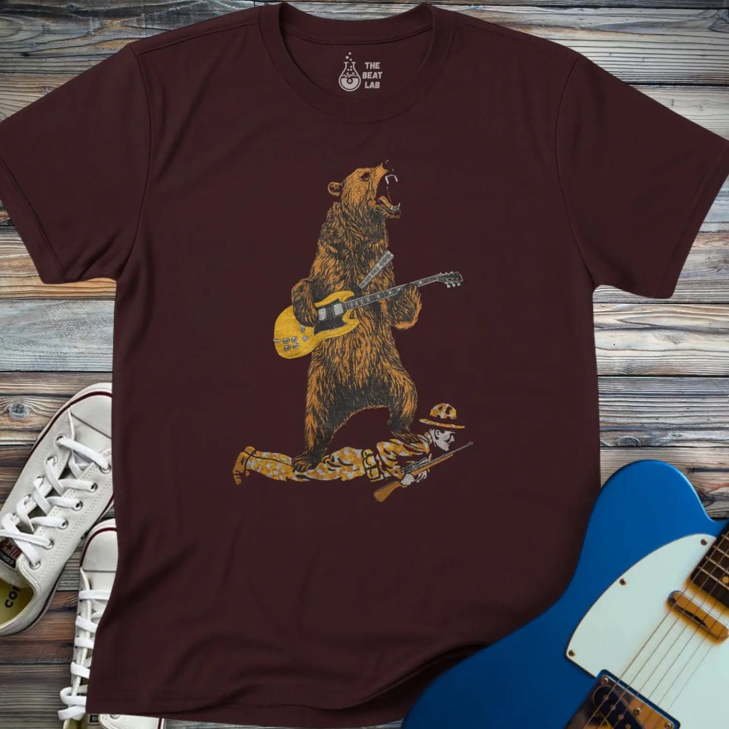 Guitar Bear (II) T-Shirt - Dark Chocolate / S - T-Shirt