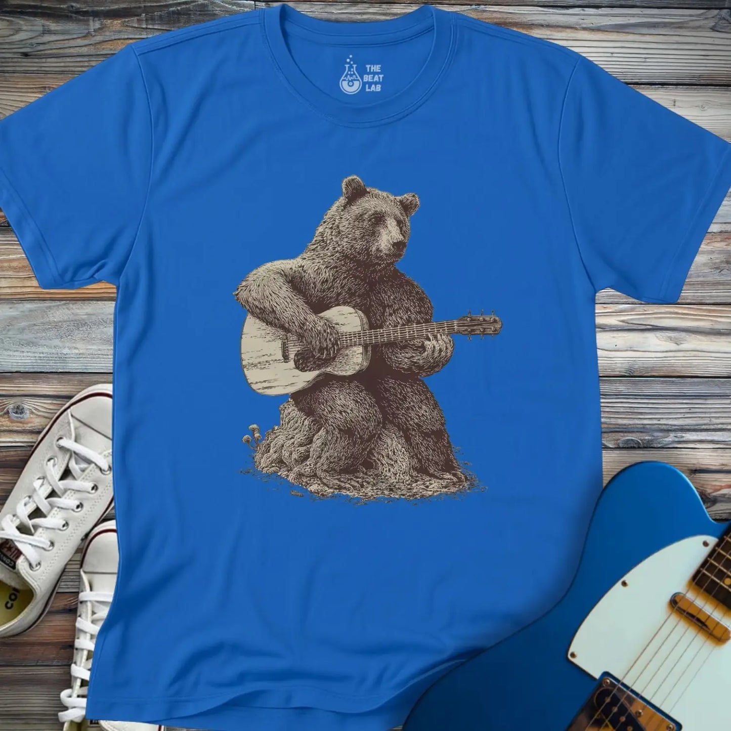 Guitar Bear T-shirt - Royal / S - T-Shirt