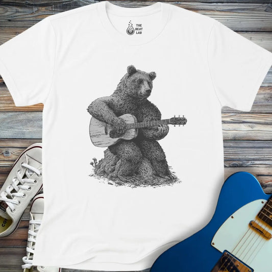 Guitar Bear T-shirt - White / S - T-Shirt
