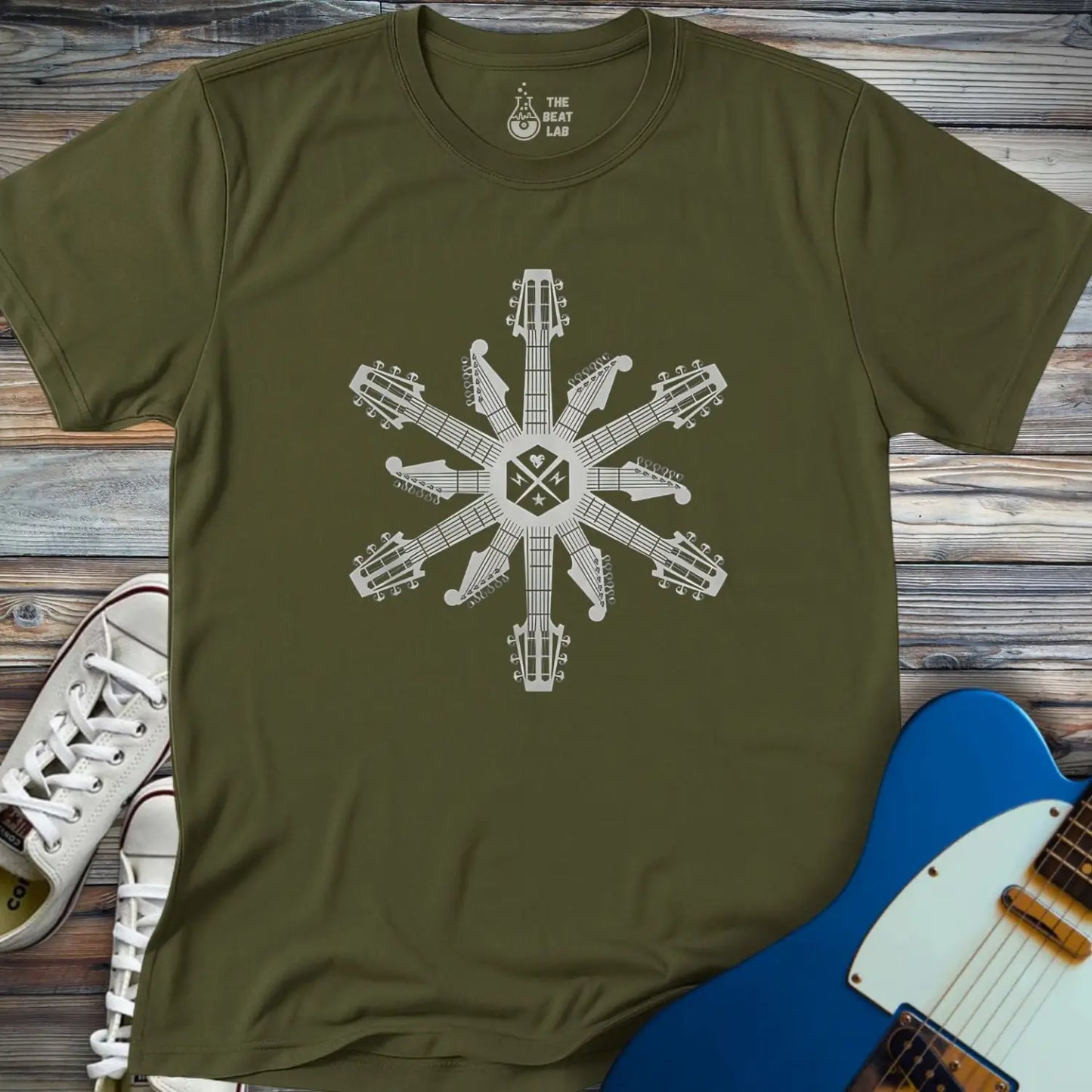 Guitar Snowflake T-shirt - Military Green / S - T-Shirt