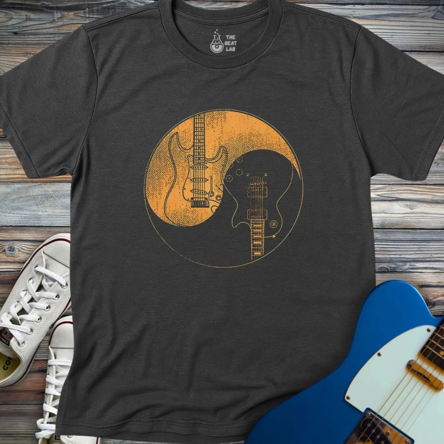Guitar Yin Yang (I) T-shirt - Dark Heather Grey / S - T-Shirt