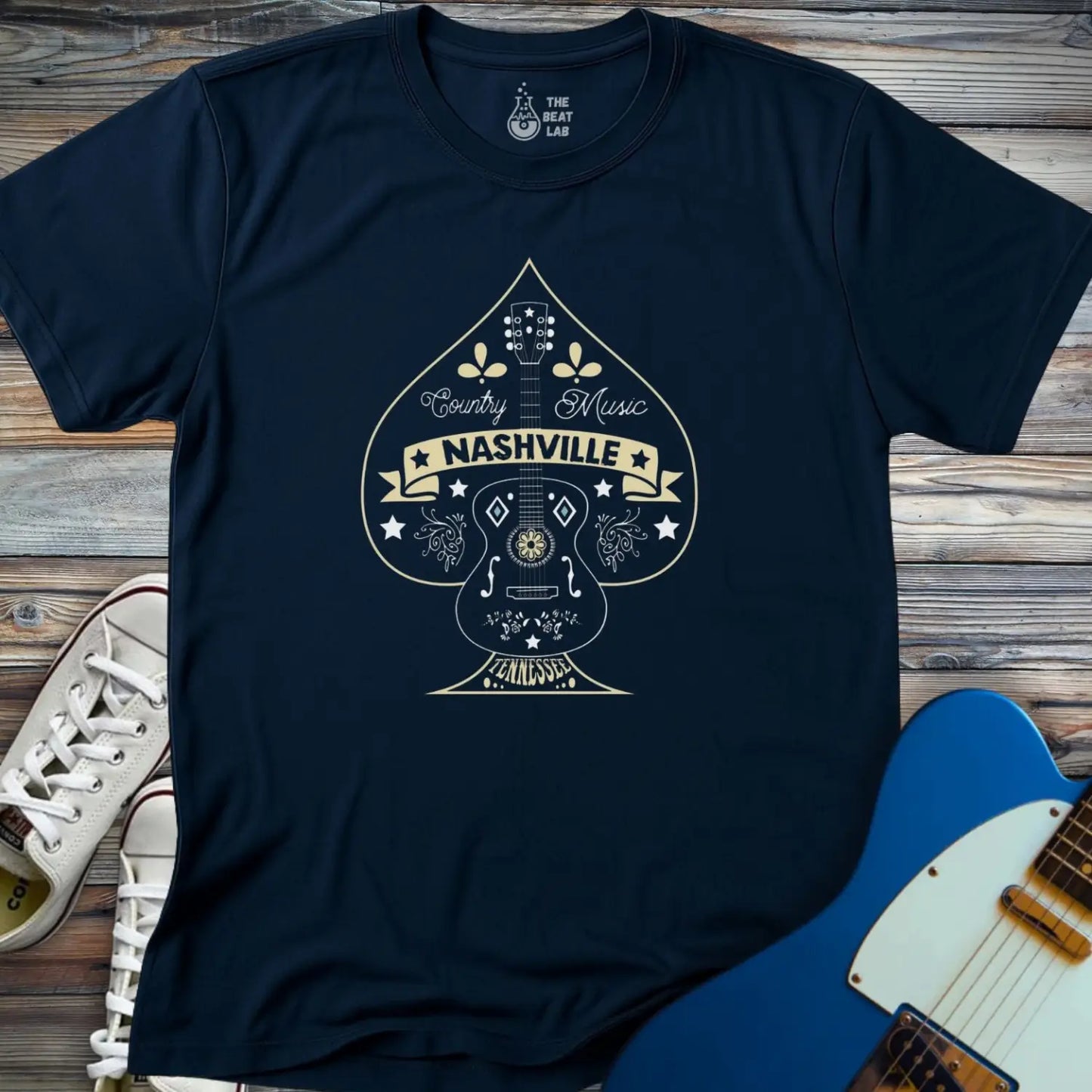 Nashville Music City (V) T-shirt - Navy / S - T-Shirt