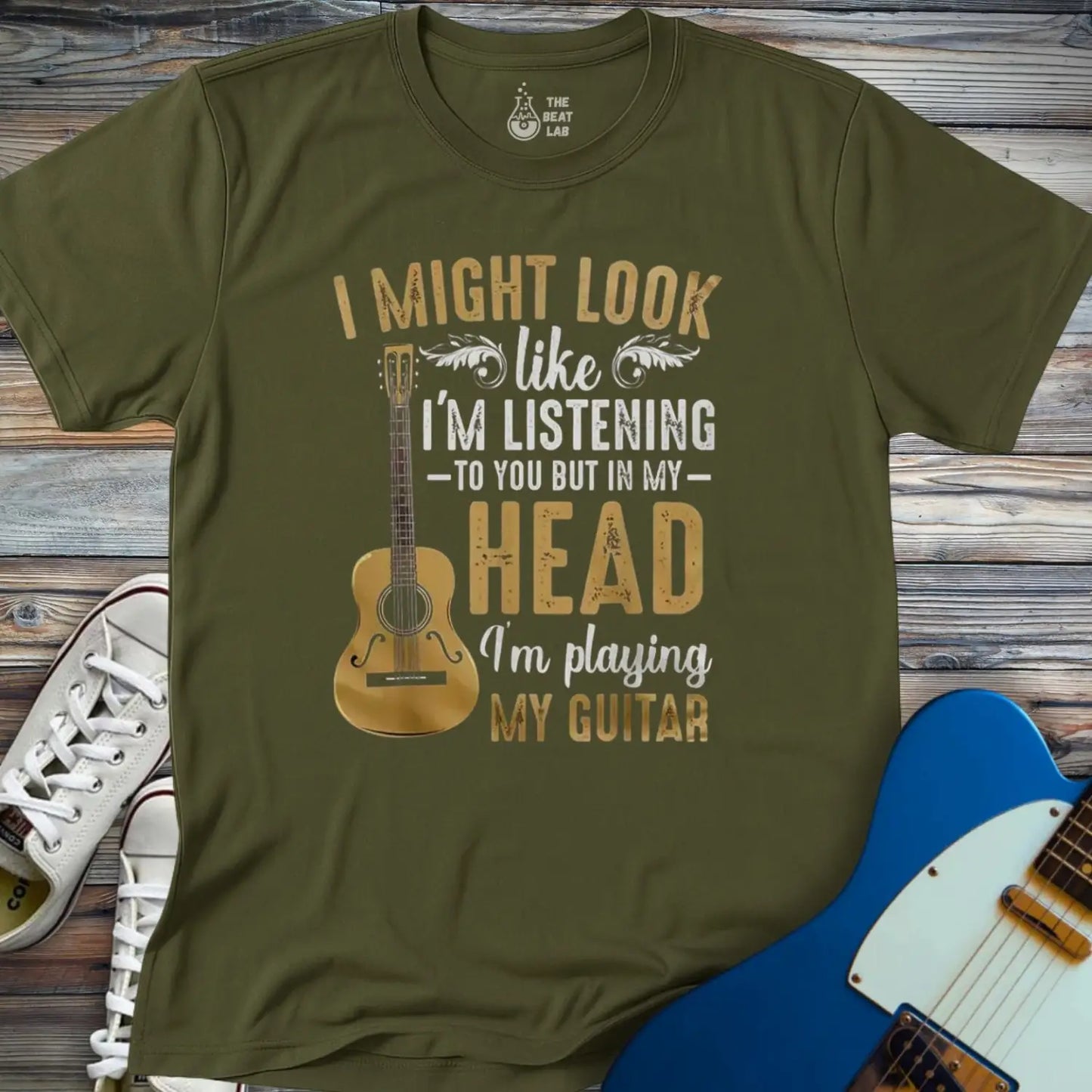 Playing Guitar in My Head T-shirt - Military Green / S - T-Shirt