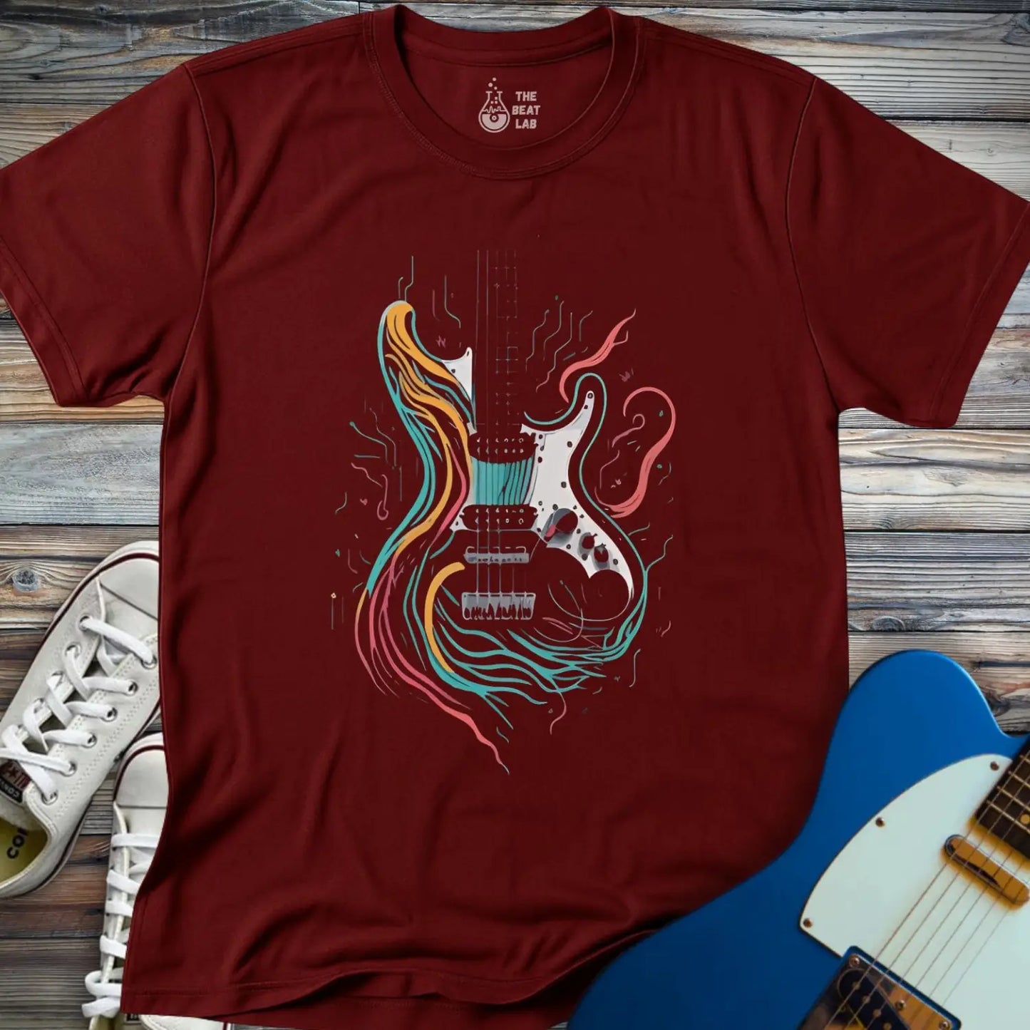 Psychedelic Electric Guitar T-shirt - Maroon / S - T-Shirt