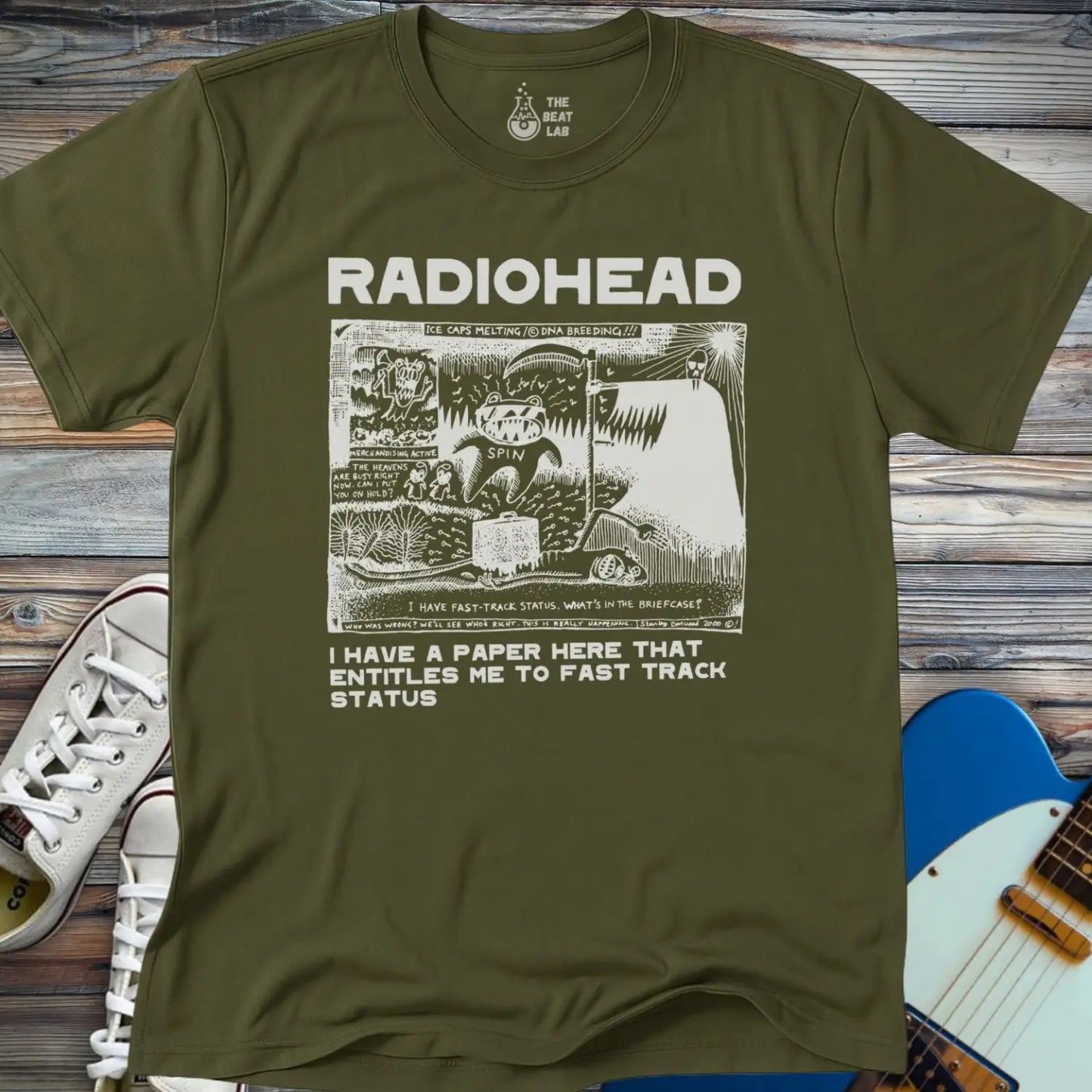 Radiohead Comic Art (I) T-shirt - Military Green / S - T-Shirt