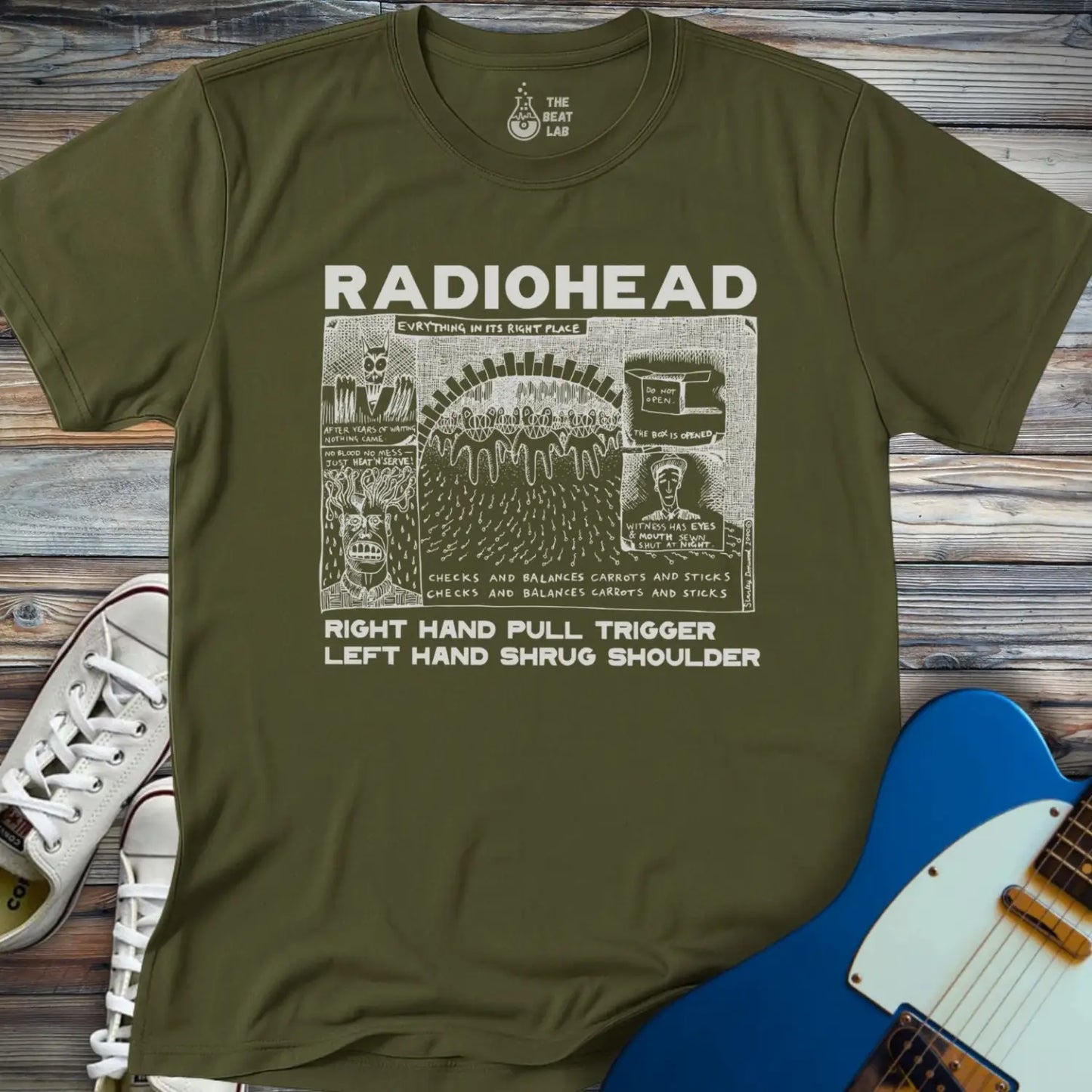 Radiohead Comic Art (II) T-shirt - Military Green / S - T-Shirt