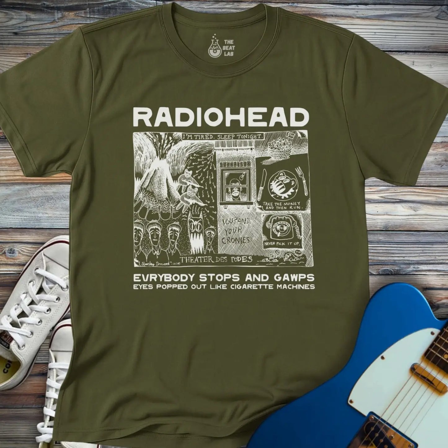Radiohead Comic Art (III) T-shirt - Military Green / S - T-Shirt
