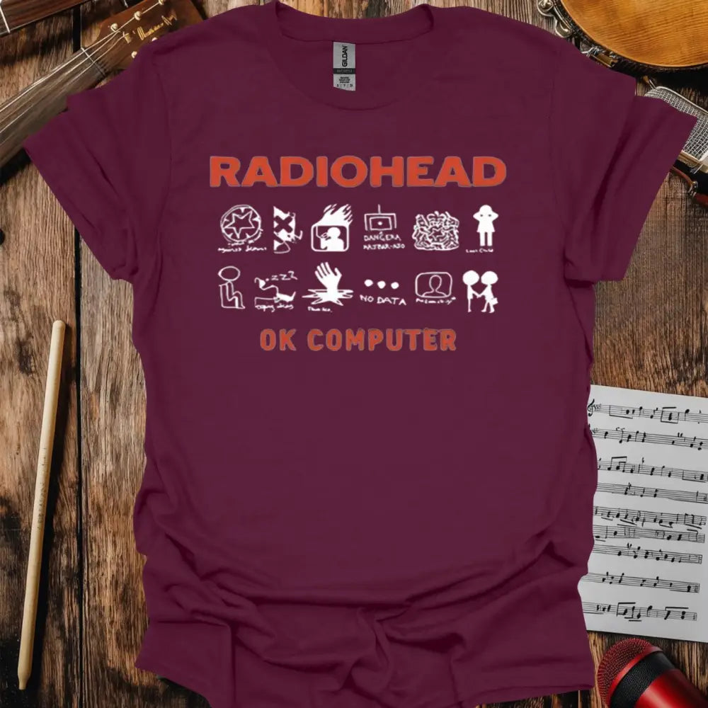 Radiohead OK Computer T-shirt - S / Maroon - T-Shirt