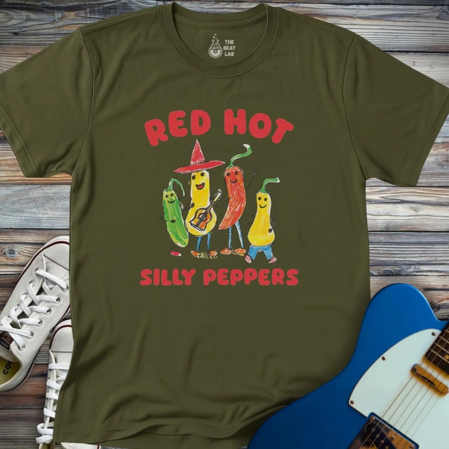Red Hot Silly Peppers T-shirt - Military Green / S - T-Shirt