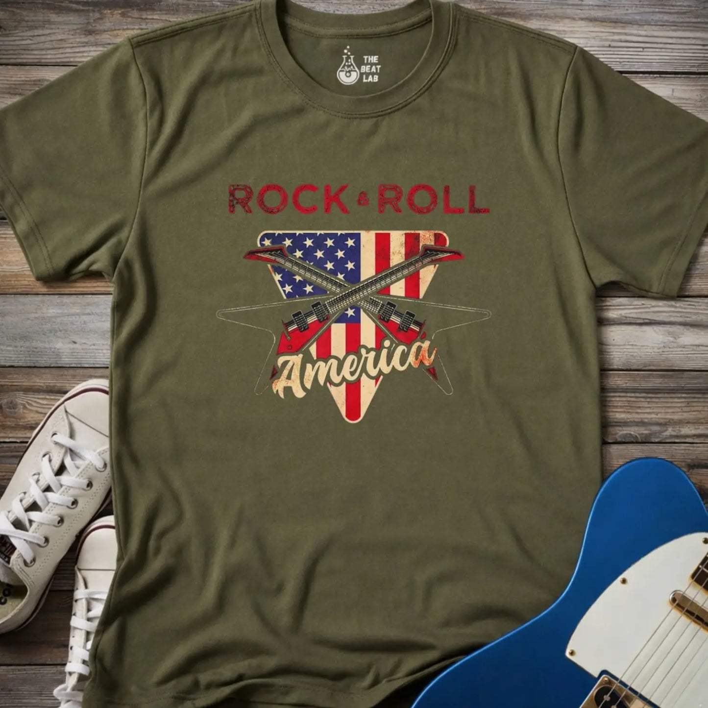 Rock and Roll America T-shirt - Military Green / S - T-Shirt