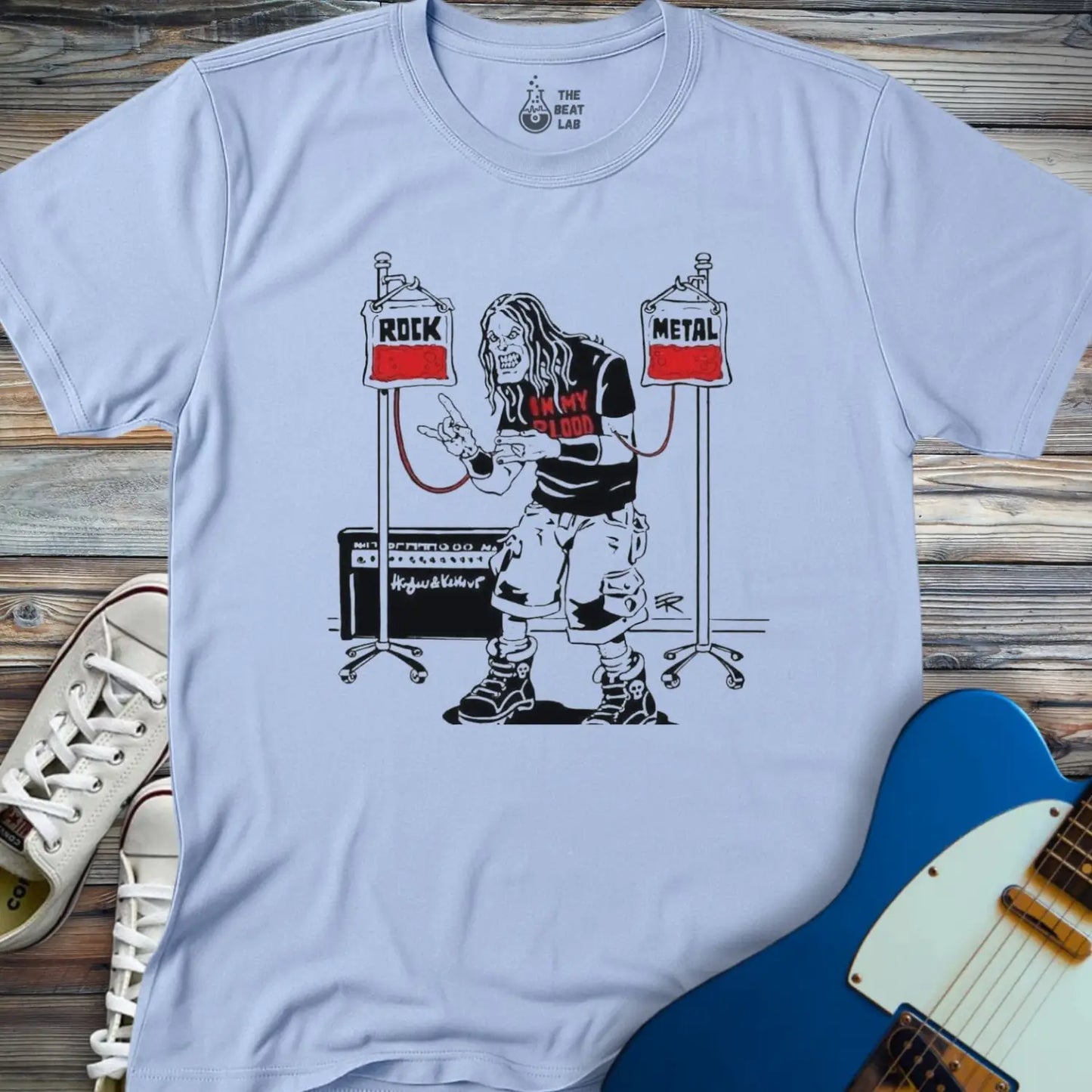 Rock Metal in My Blood T-shirt - Light Blue / S - T-Shirt