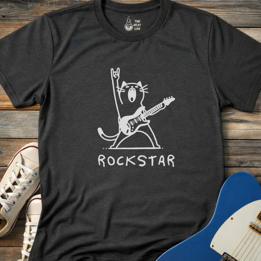 Rockstar Cat T-shirt - Dark Heather Grey / S - T-Shirt