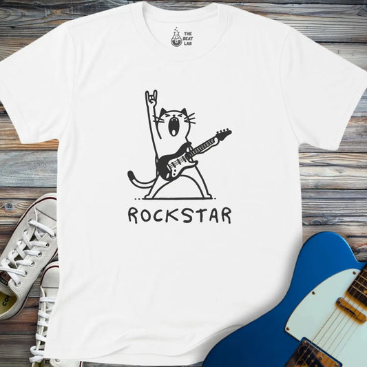 Rockstar Cat T-shirt - White / S - T-Shirt