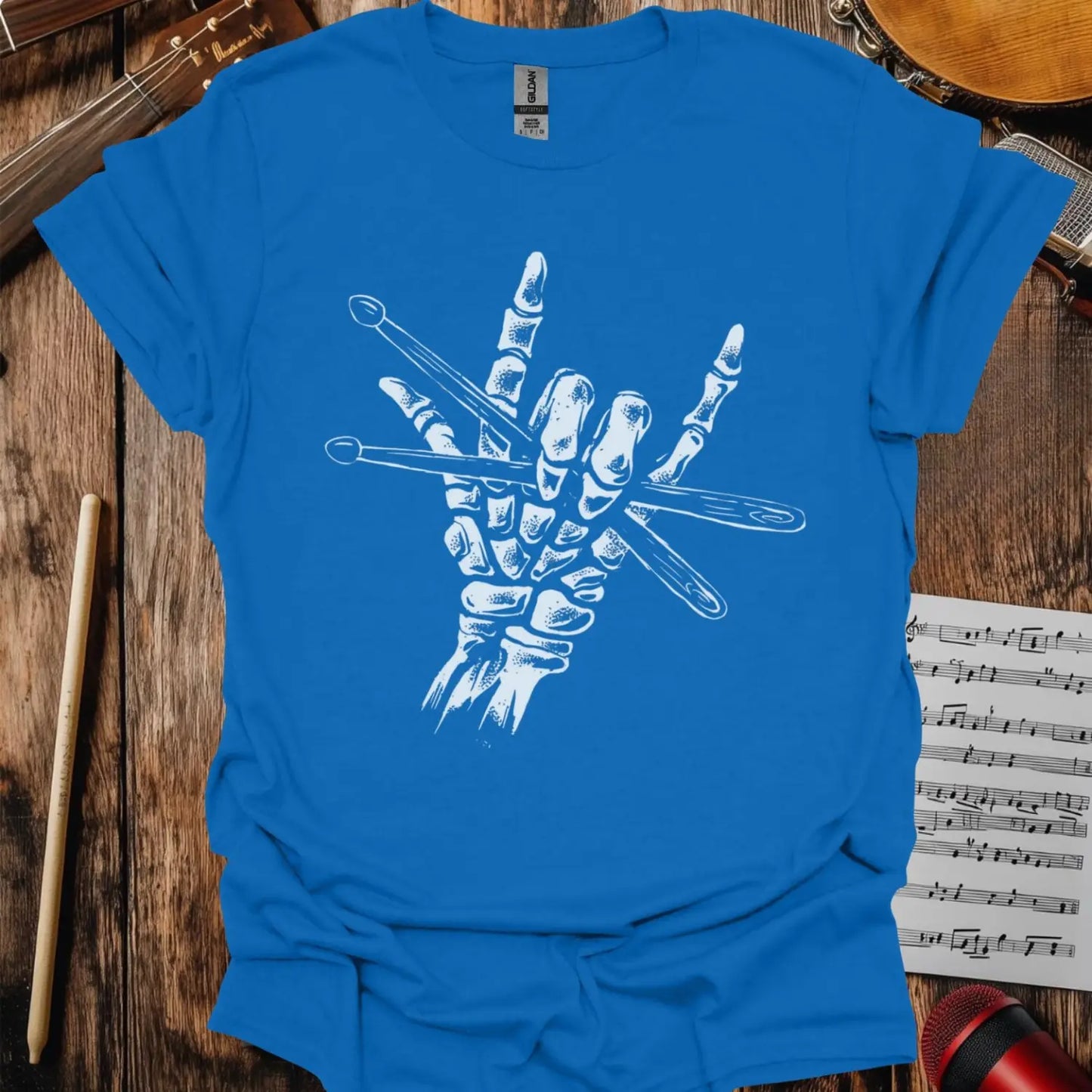 Skeleton Drummer Rock On T-shirt Royal