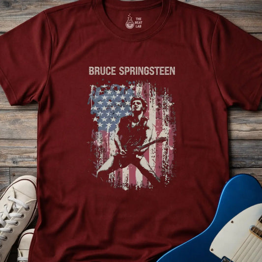 Springsteen American Flag T-shirt - Maroon / S - T-Shirt