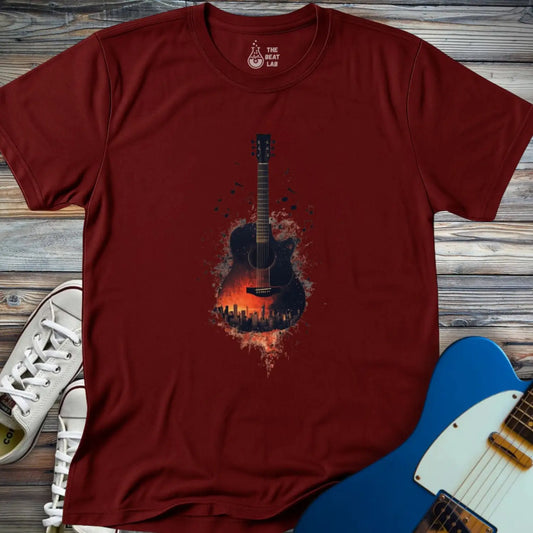 Sunset City Skyline T-shirt - Maroon / S - T-Shirt