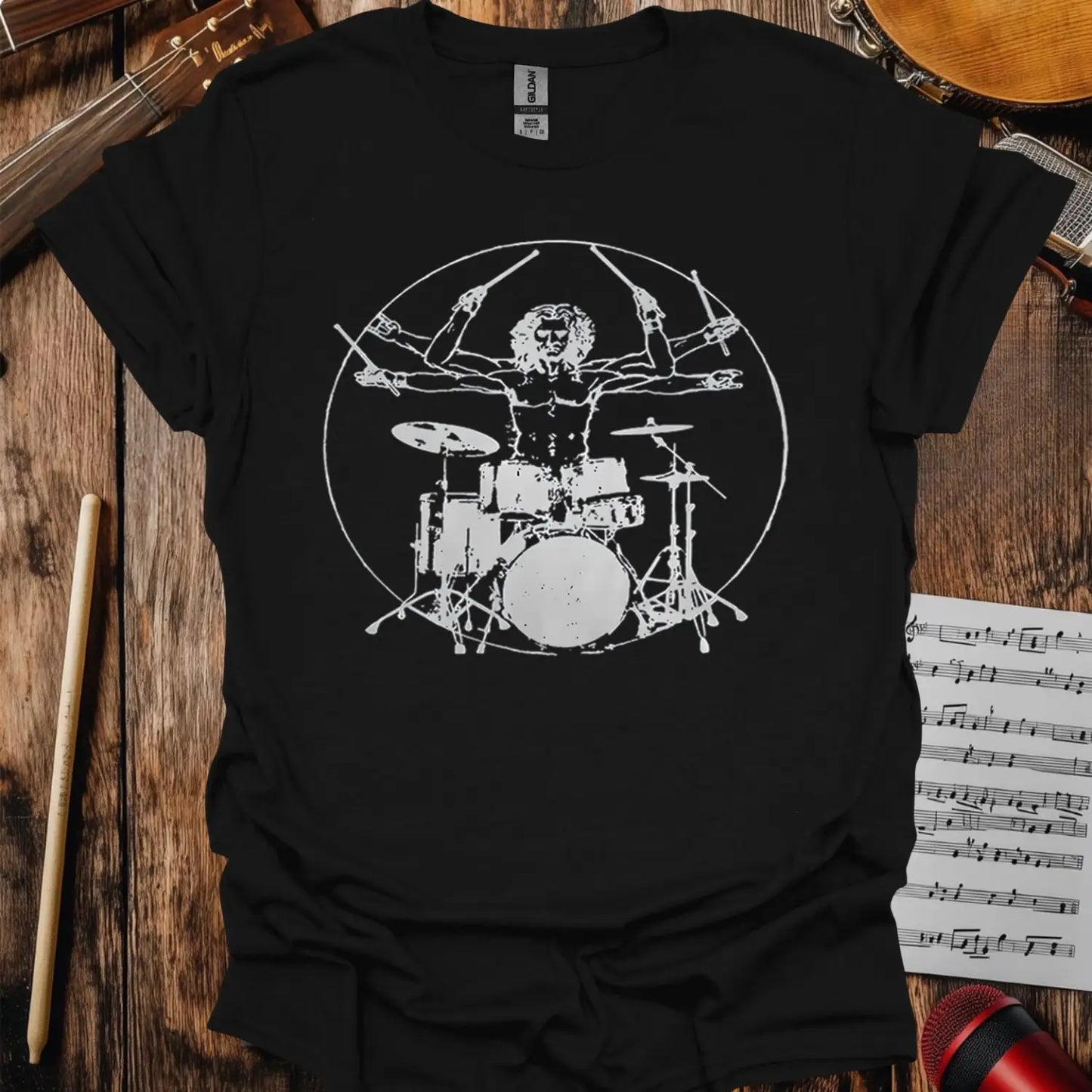Vitruvian Drummer T-shirt - S / Black - T-Shirt