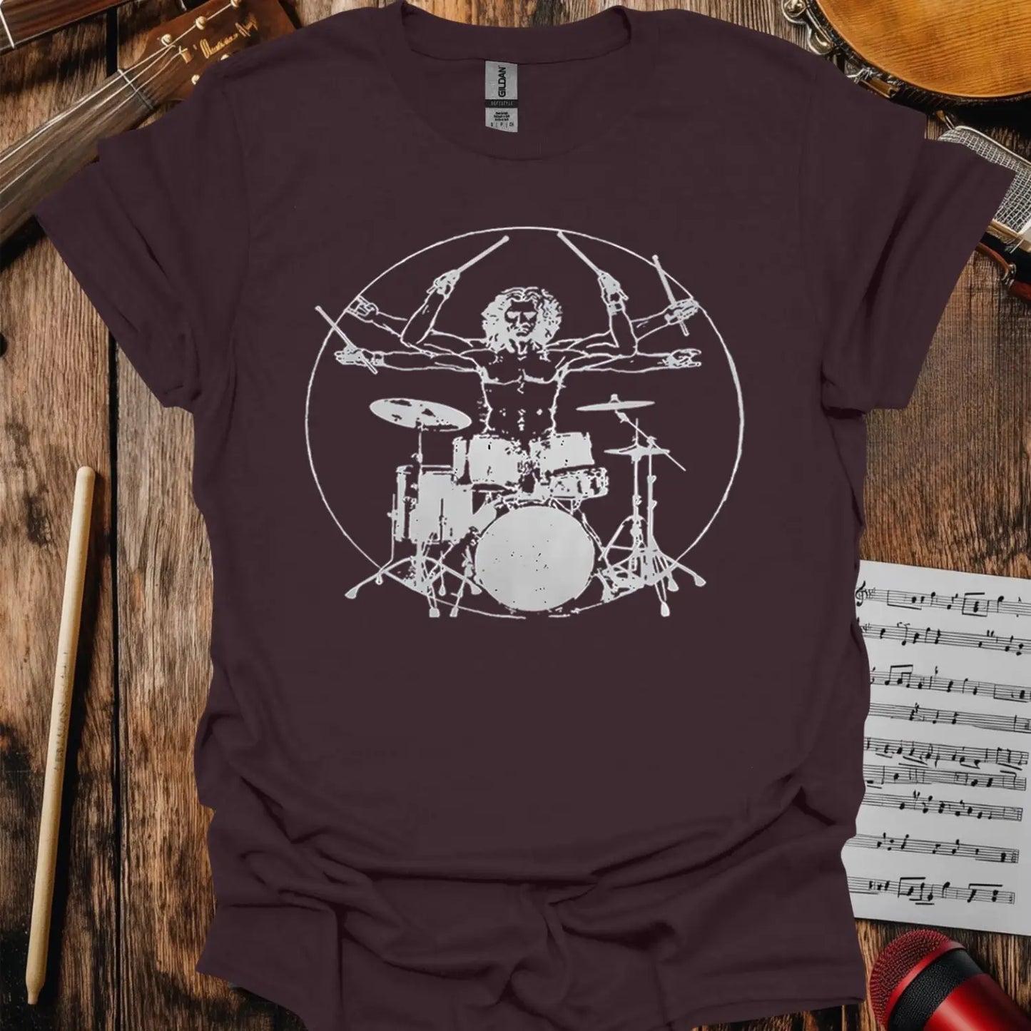 Vitruvian Drummer T-shirt - S / Dark Chocolate - T-Shirt