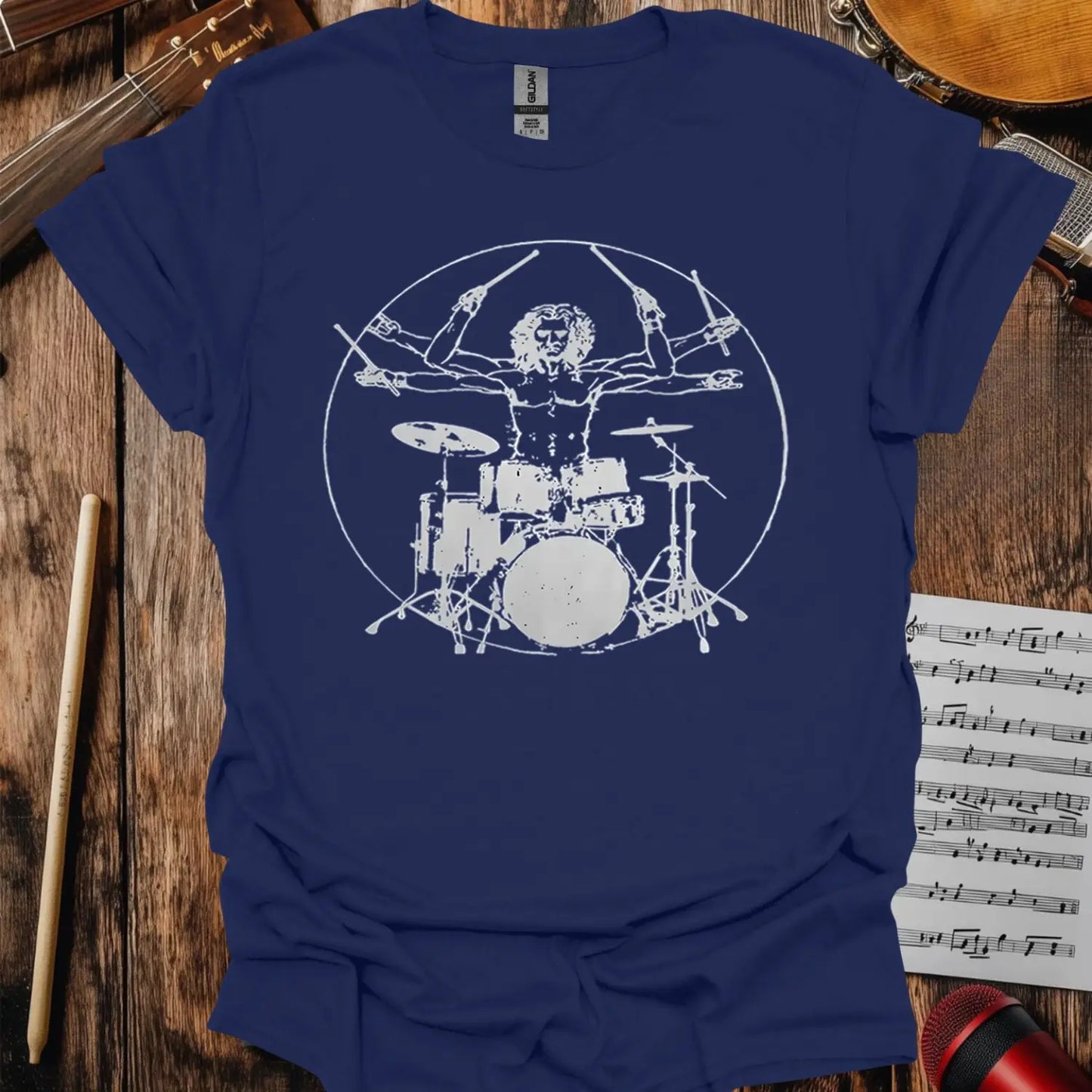 Vitruvian Drummer T-shirt - S / Navy - T-Shirt