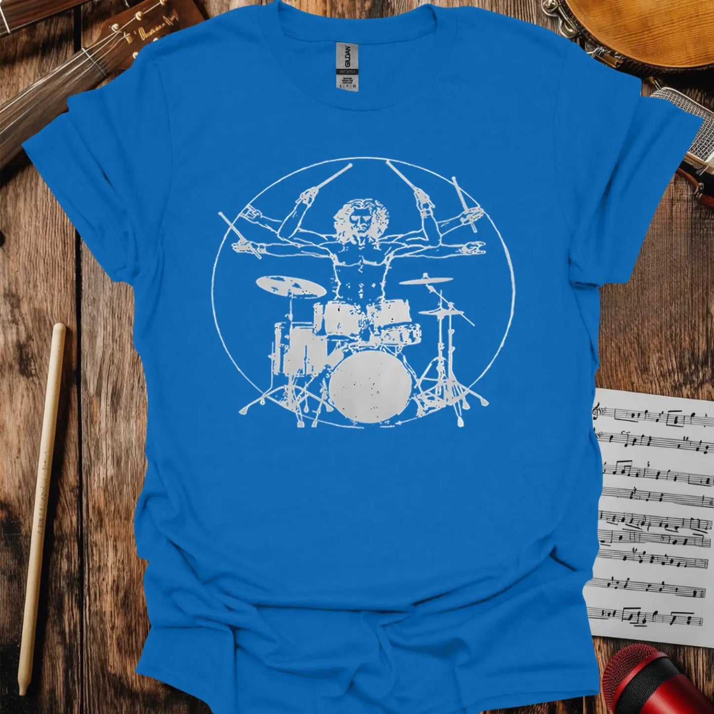 Vitruvian Drummer T-shirt - S / Royal - T-Shirt