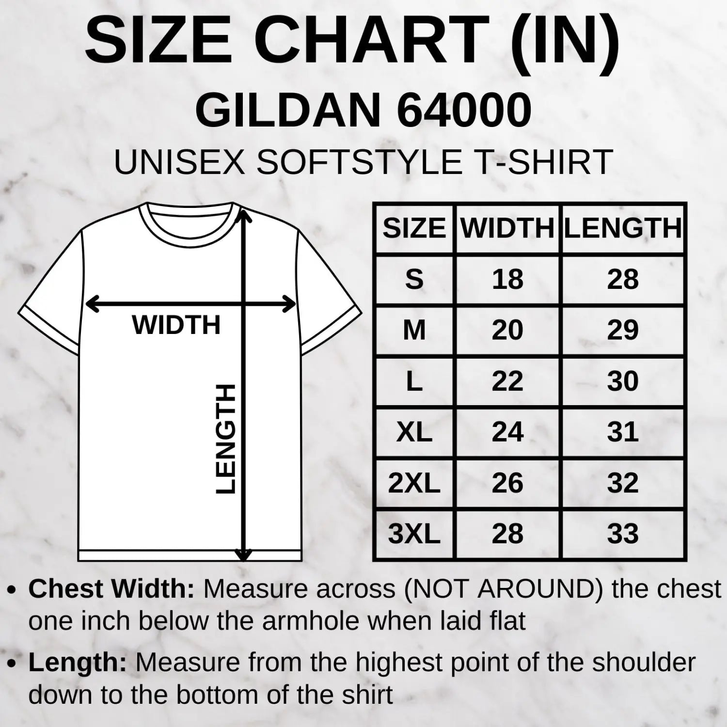 T shirt sizing chart