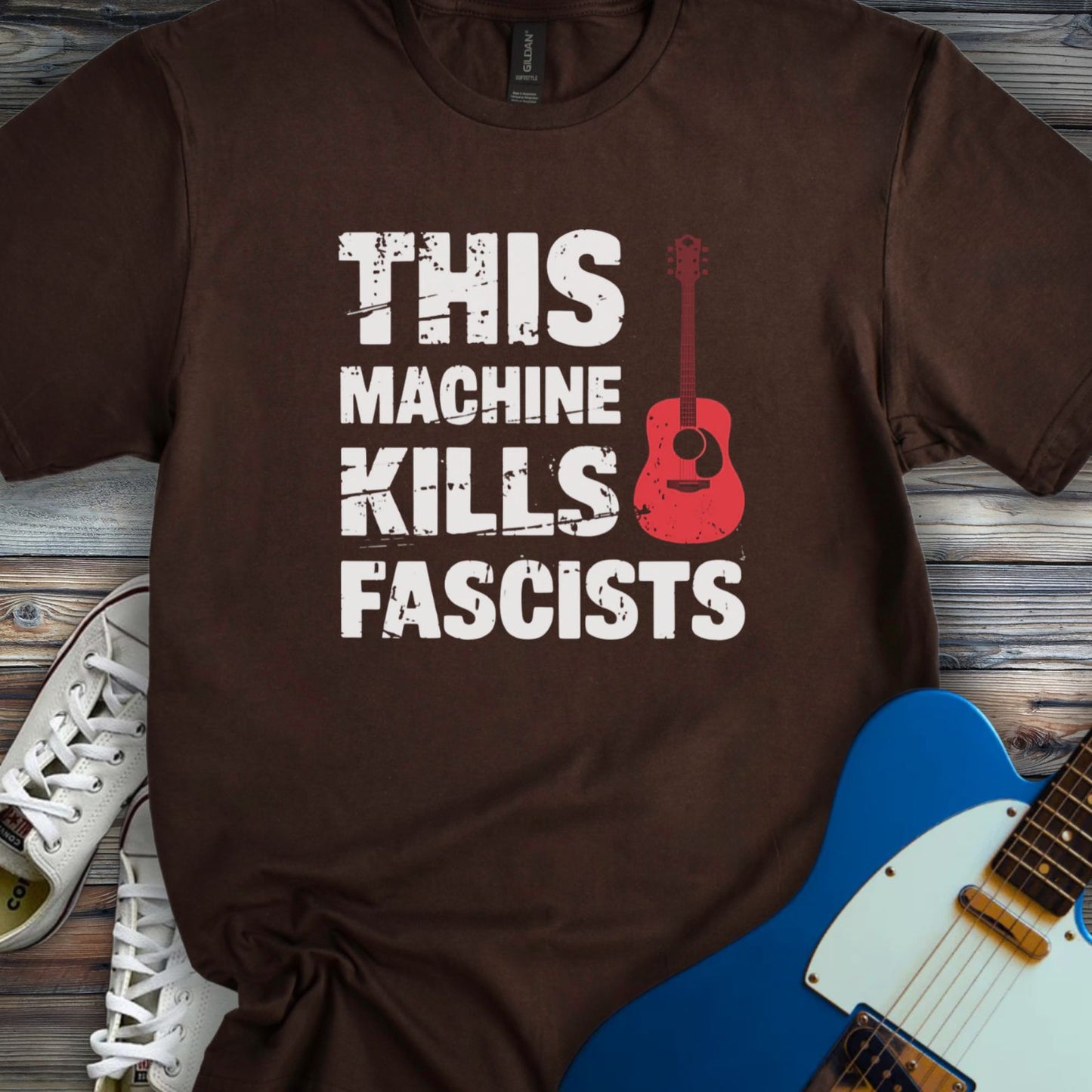 This Machine Kills Fascists T-shirt Dark Chocolate