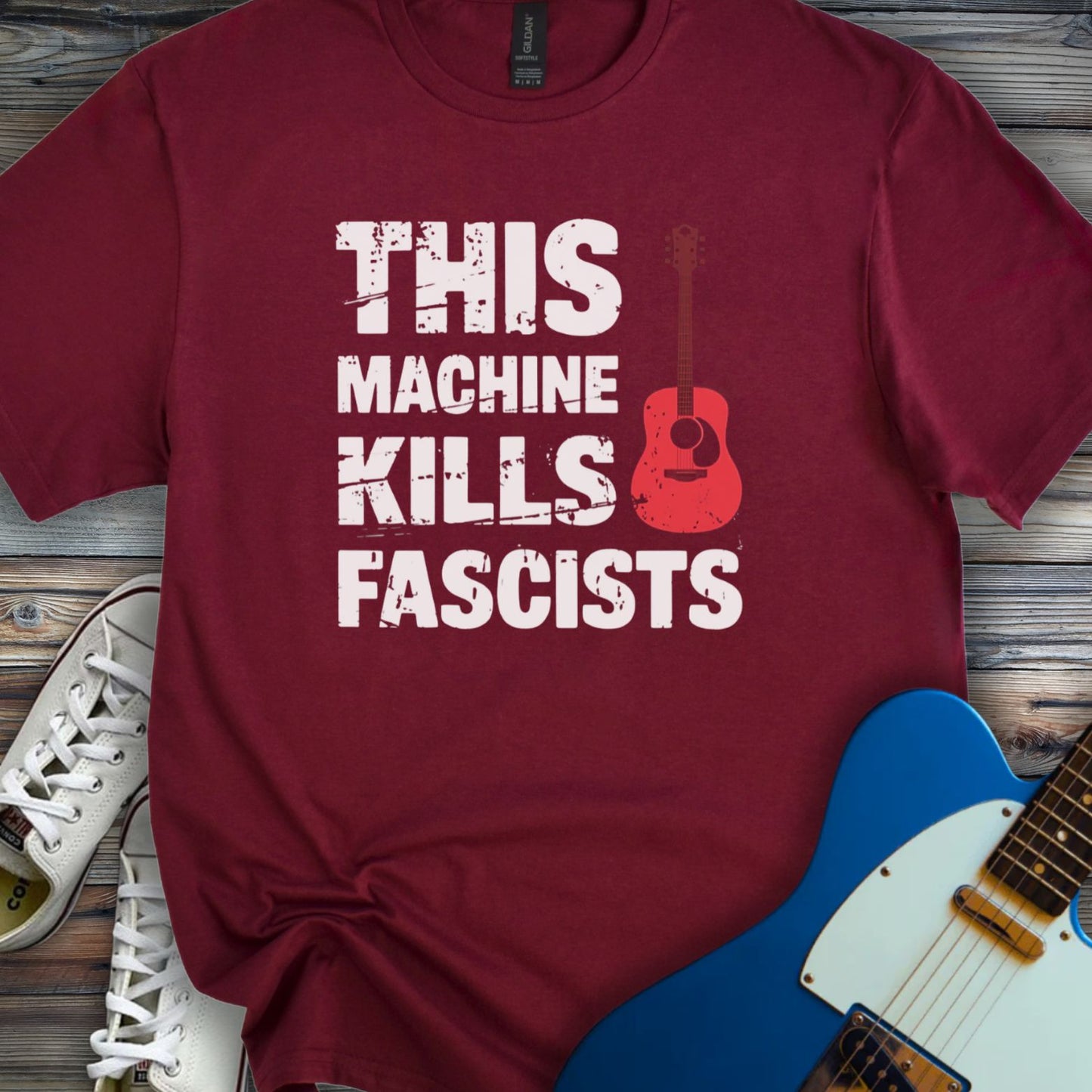 This Machine Kills Fascists T-shirt Maroon