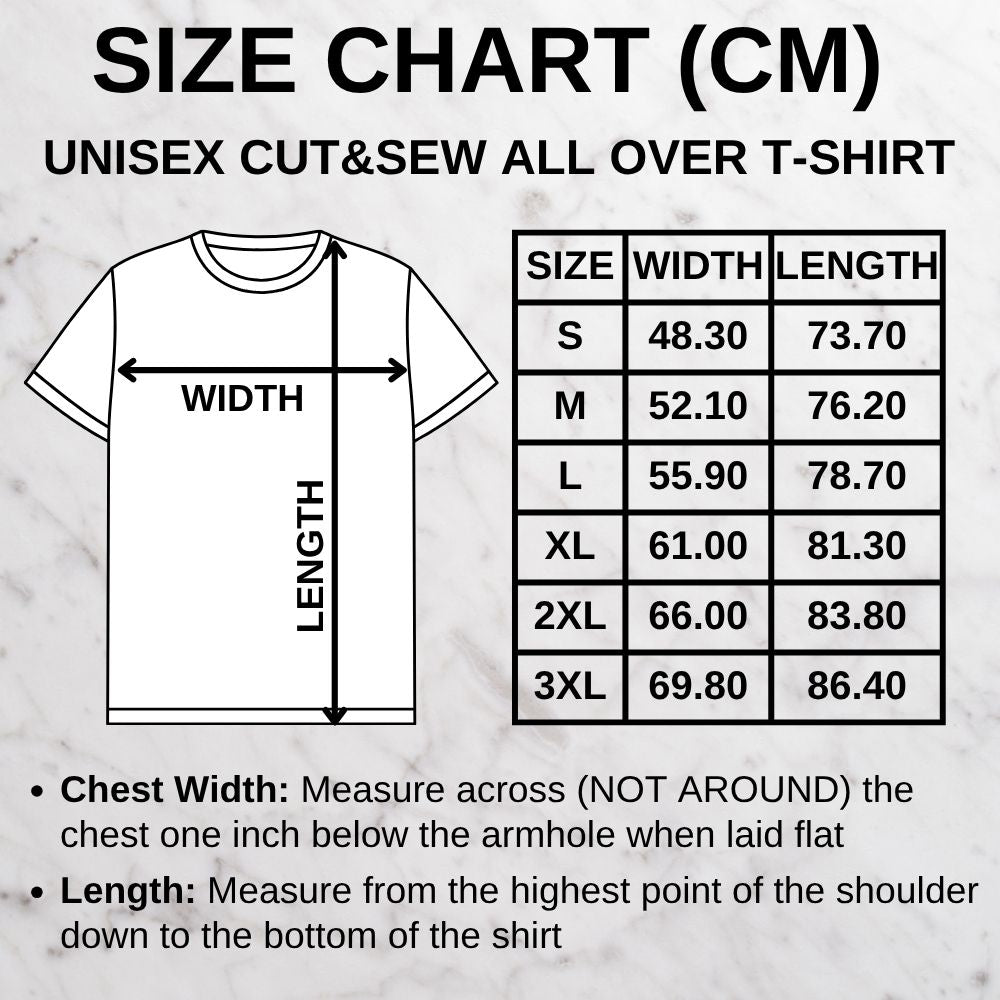 AOP T shirt sizing chart