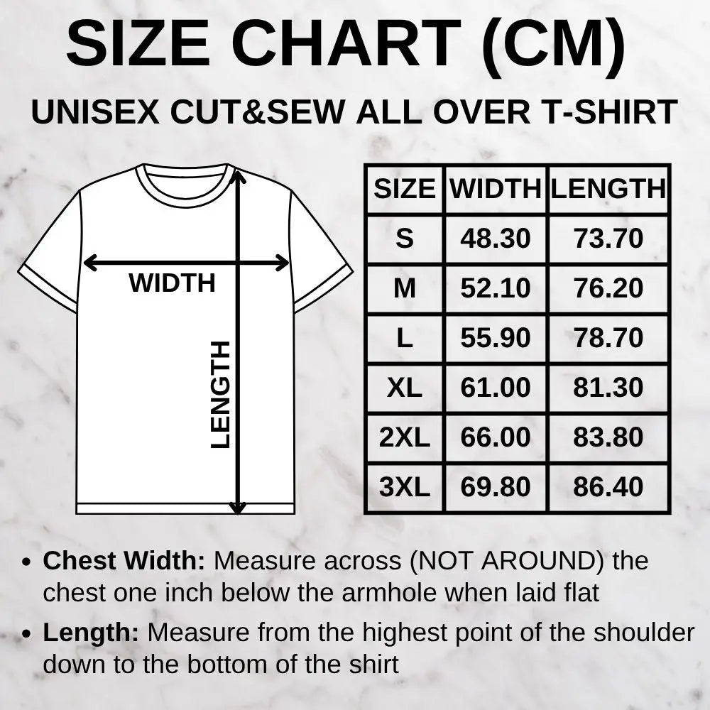 AOP T shirt sizing chart