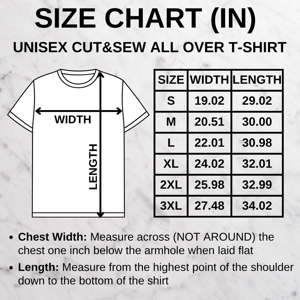 AOP T shirt sizing chart