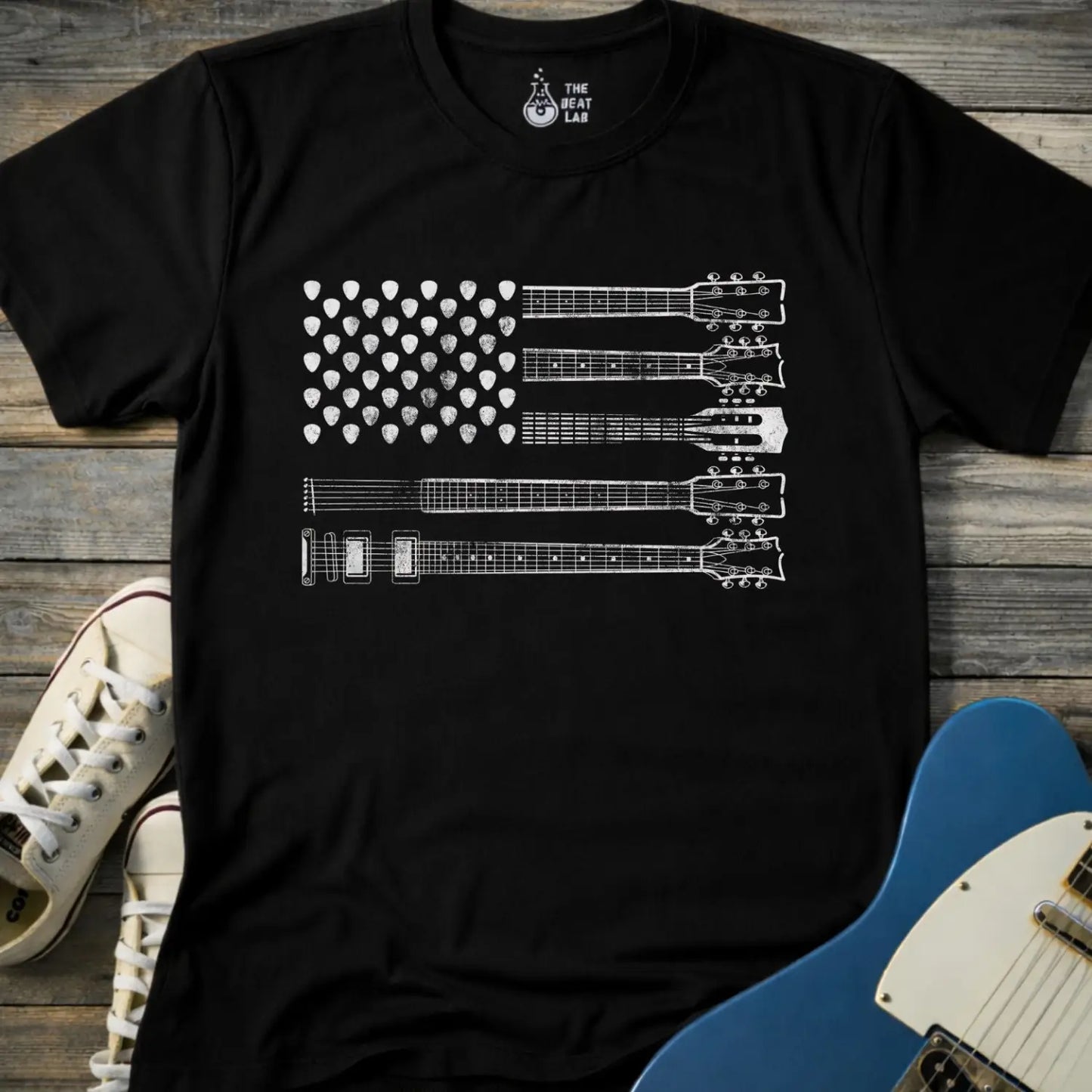 American Guitar Flag T-shirt - Black / S - T-Shirt