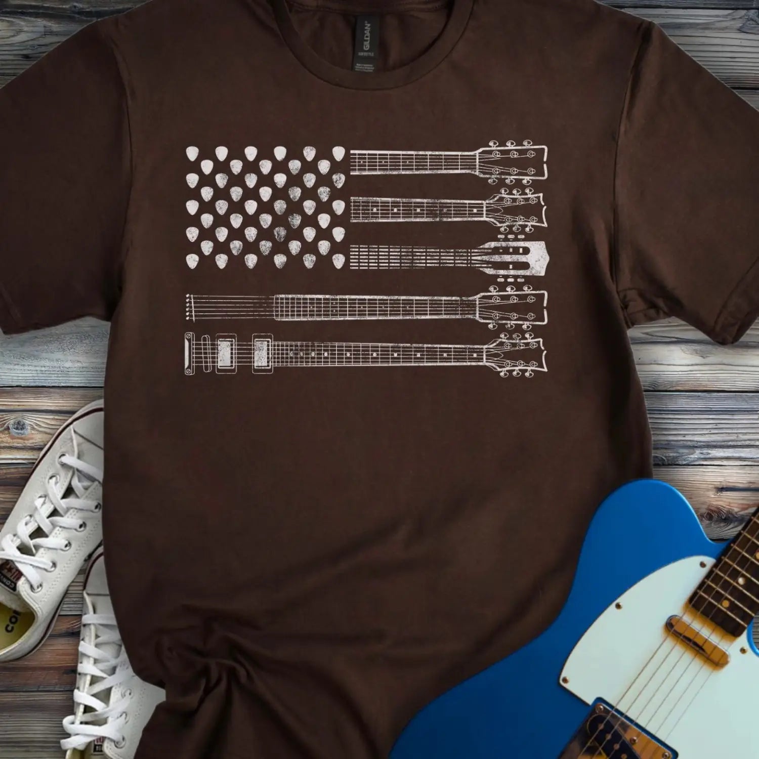 American Guitar Flag T-shirt - Dark Chocolate / S - T-Shirt