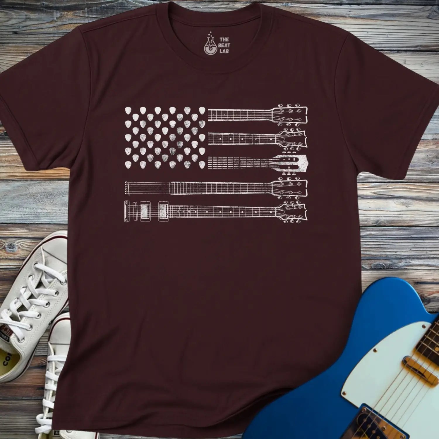 American Guitar Flag T-shirt - Dark Chocolate / S - T-Shirt