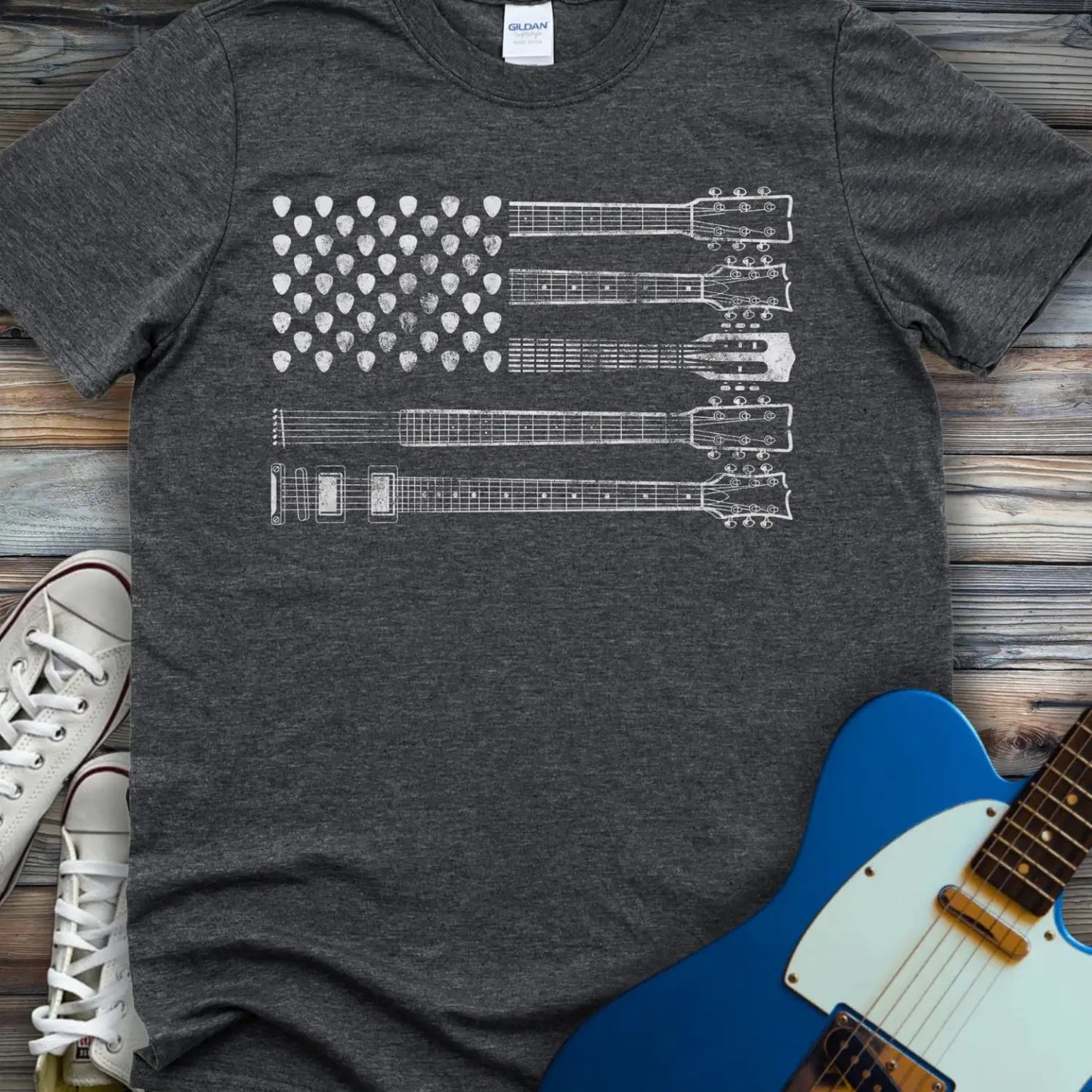 American Guitar Flag T-shirt - Dark Heather Grey / S - T-Shirt