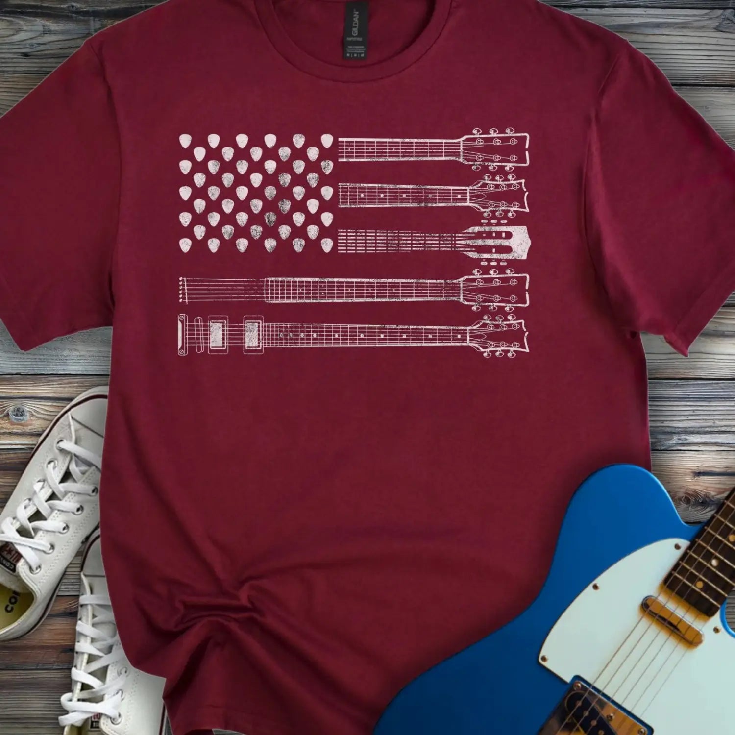 American Guitar Flag T-shirt - Maroon / S - T-Shirt