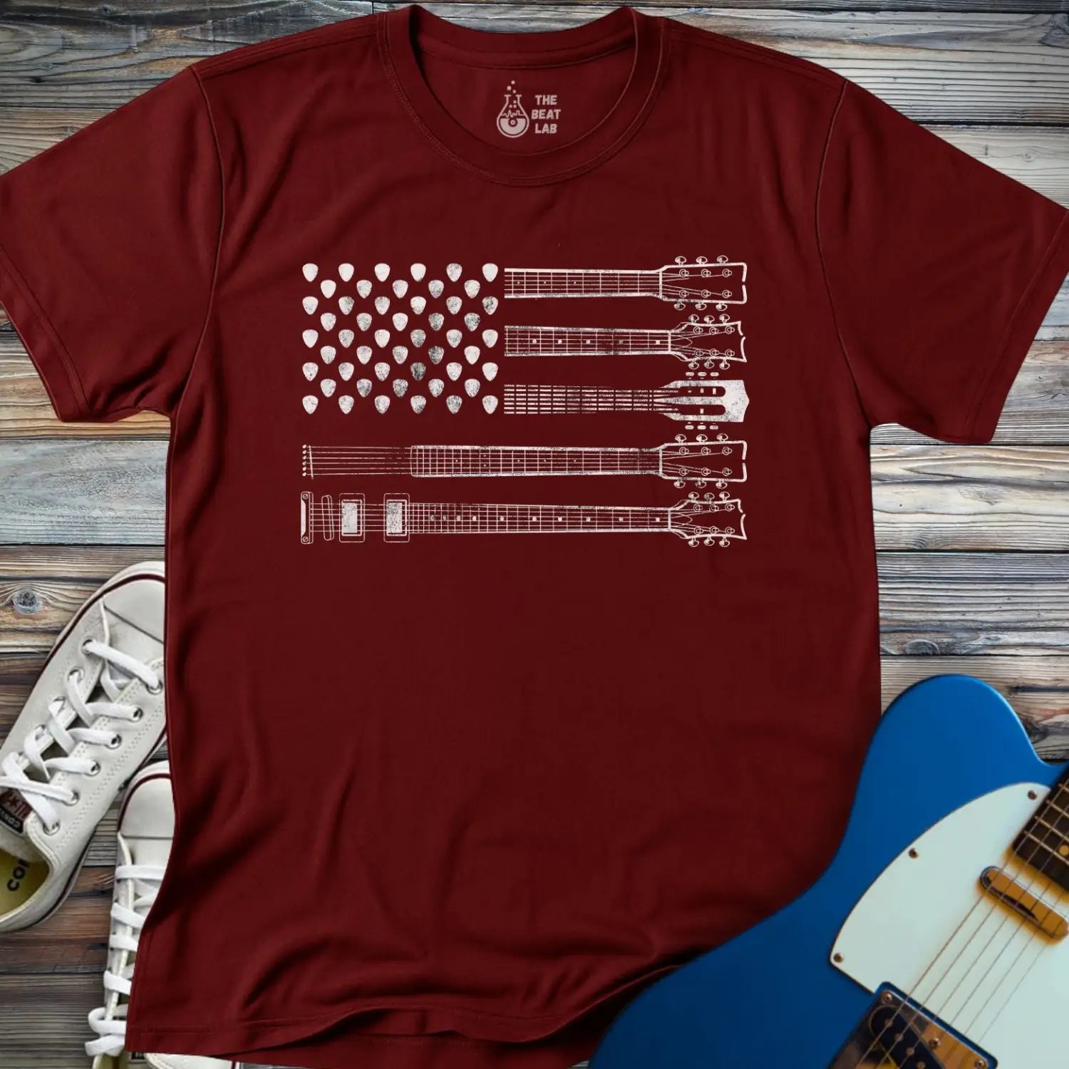 American Guitar Flag T-shirt - Maroon / S - T-Shirt