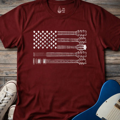 American Guitar Flag T-shirt - Maroon / S - T-Shirt