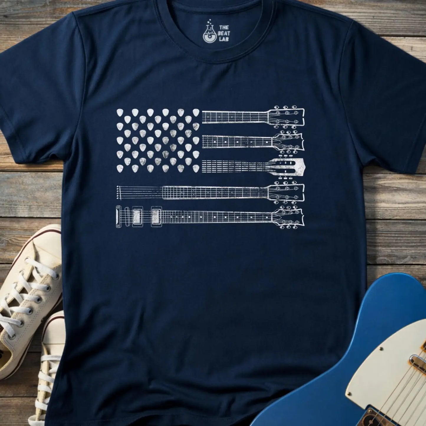 American Guitar Flag T-shirt - Navy / S - T-Shirt