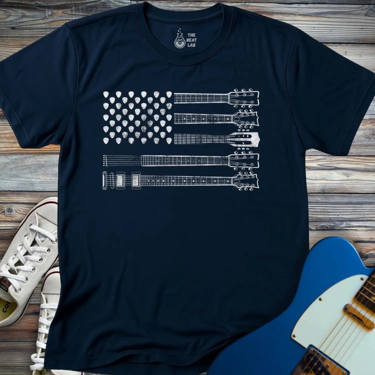 American Guitar Flag T-shirt - Navy / S - T-Shirt
