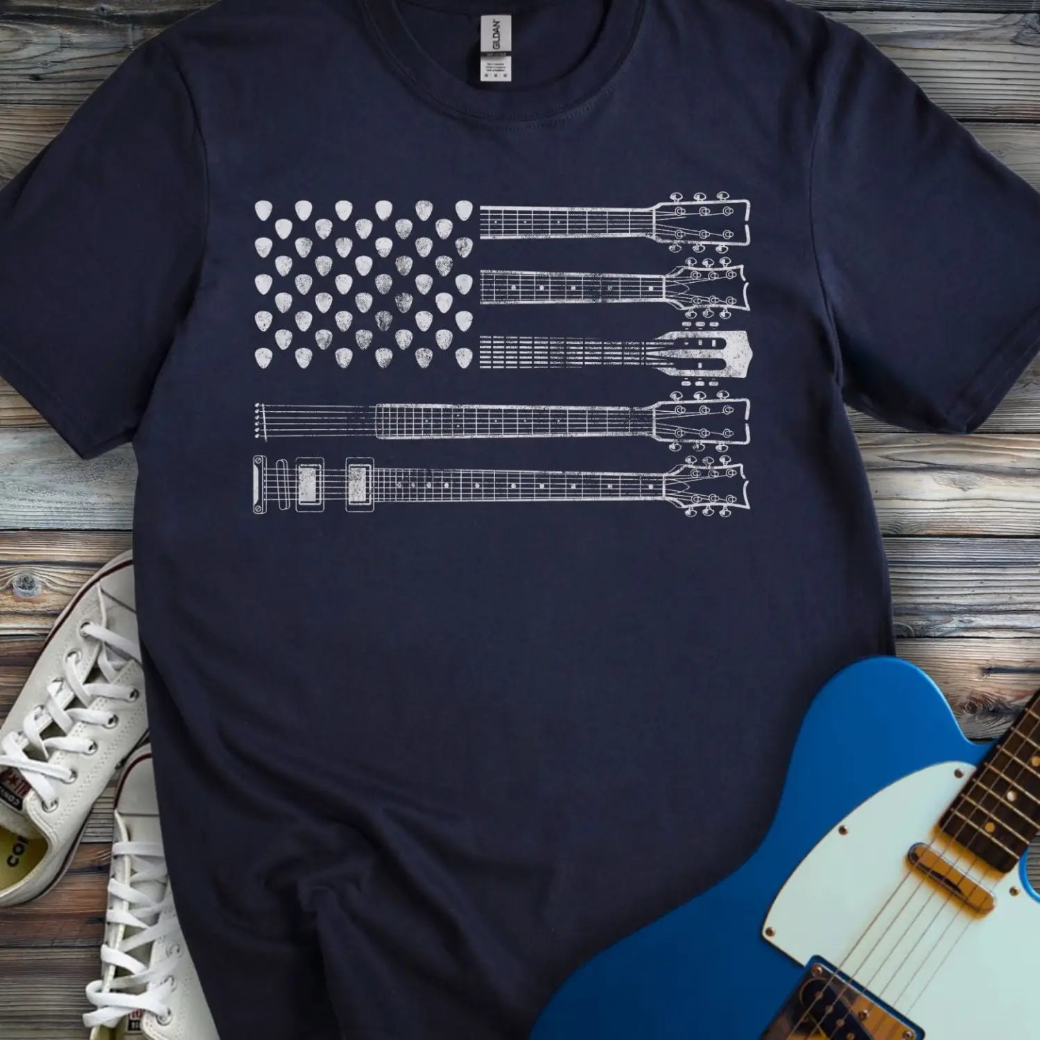 American Guitar Flag T-shirt - Navy / S - T-Shirt