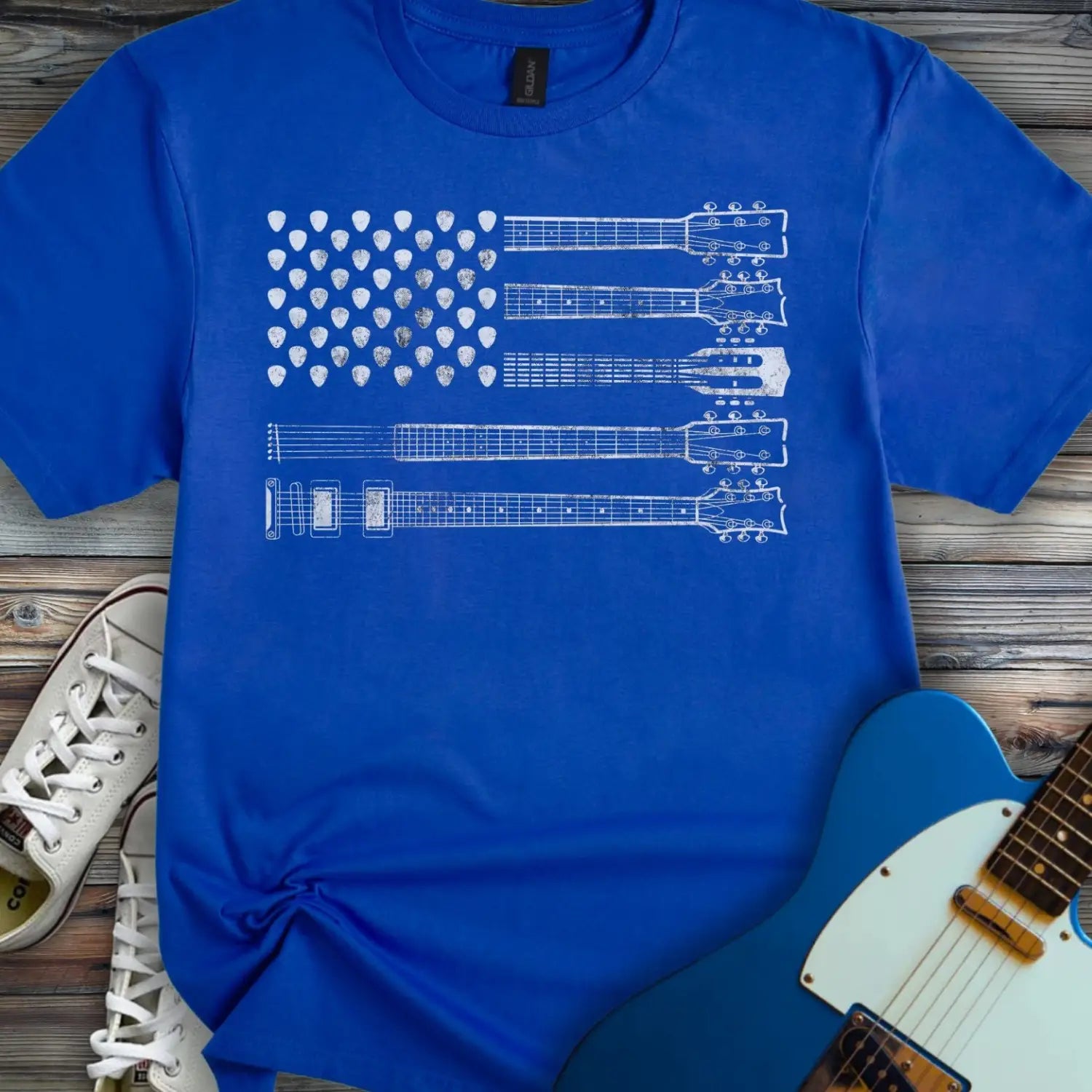 American Guitar Flag T-shirt - Royal / S - T-Shirt
