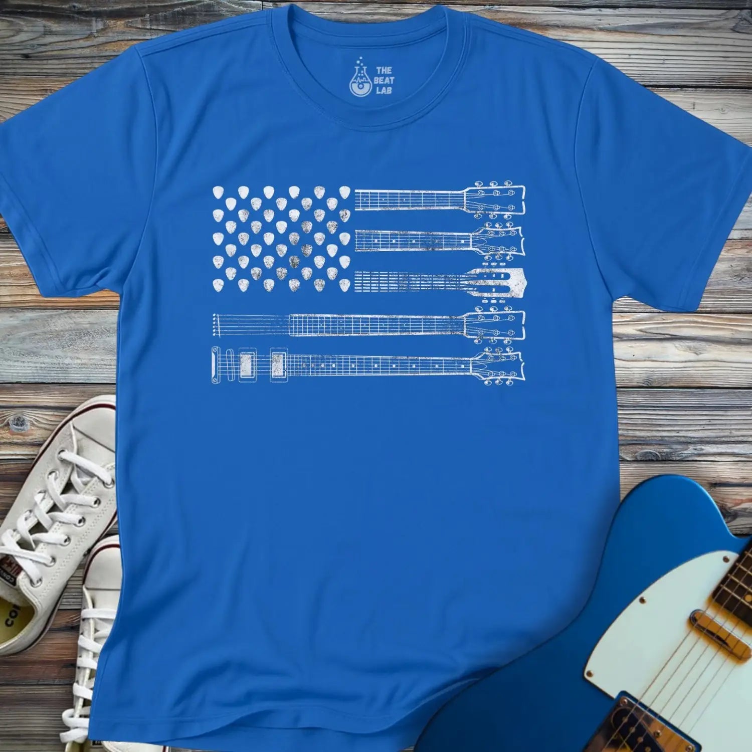 American Guitar Flag T-shirt - Royal / S - T-Shirt