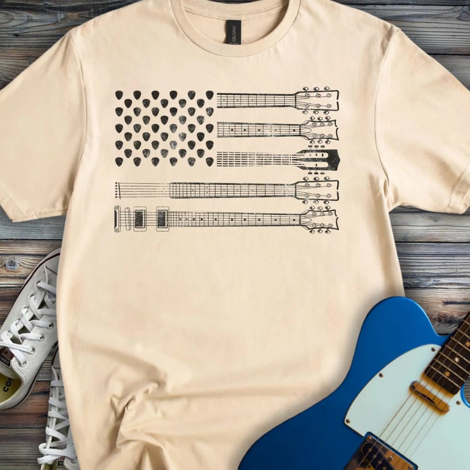 American Guitar Flag T-shirt - Sand / S - T-Shirt