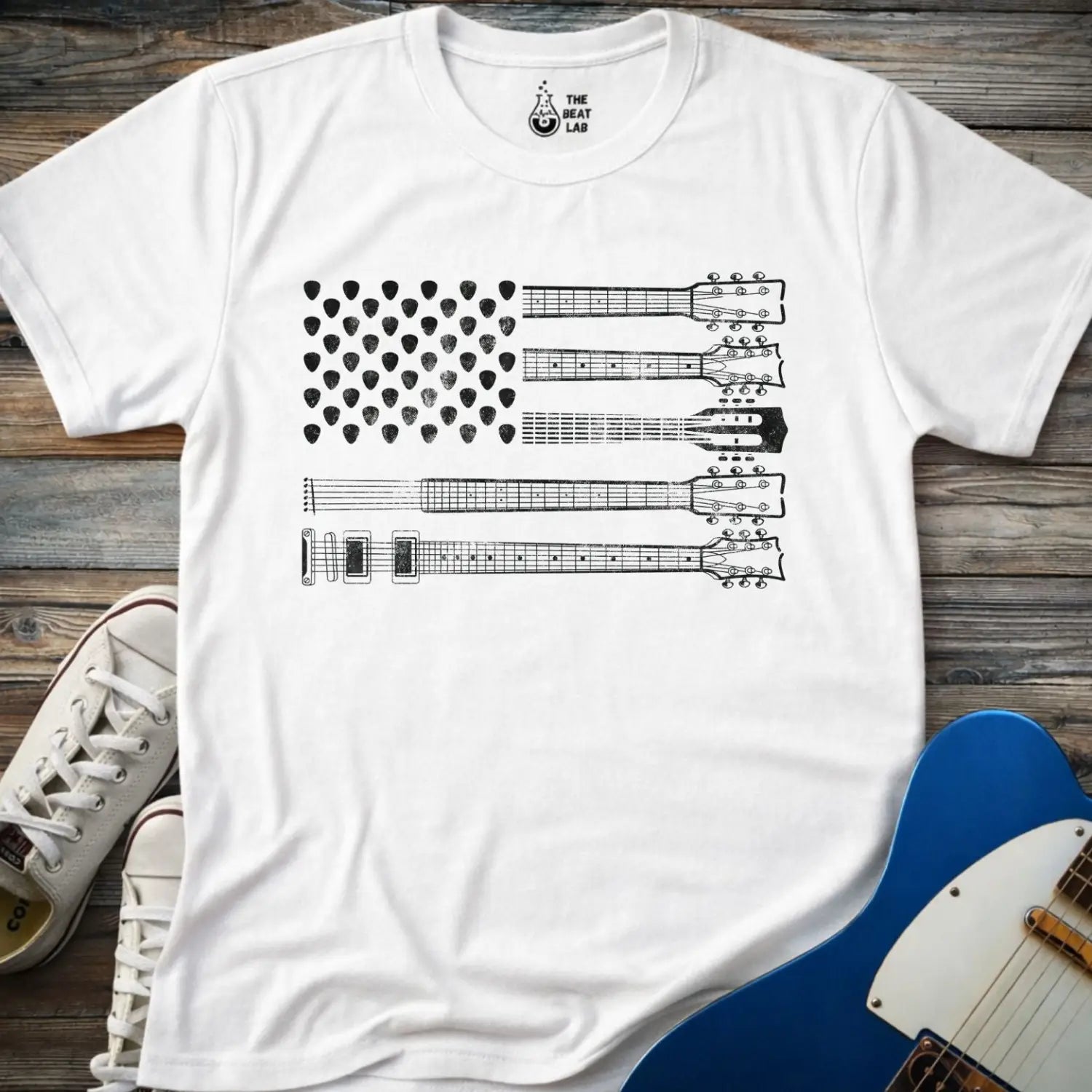 American Guitar Flag T-shirt - White / S - T-Shirt